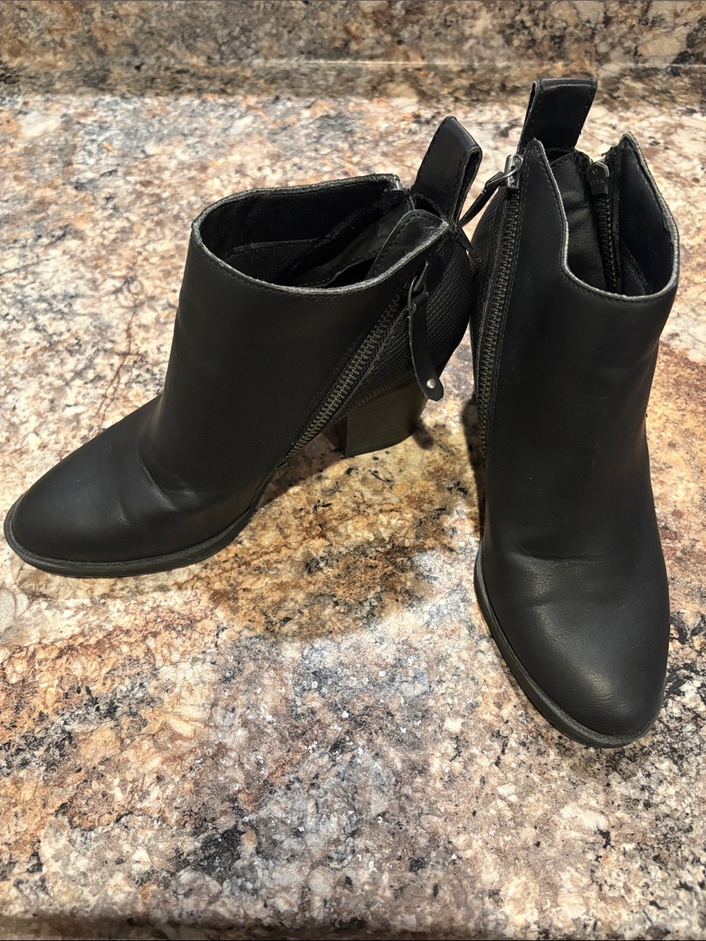 DV by Dolce Vita Black Leather Ankle Booties with Side Zipper Detail